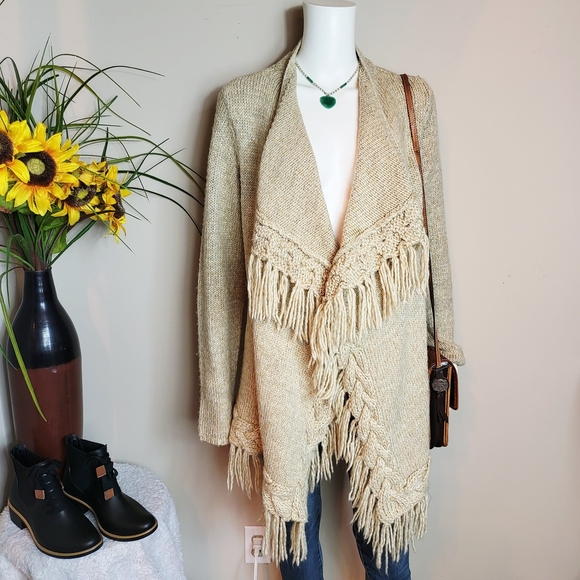 INC International Concepts Beige Fringed Cardigan - Picture 2 of 5